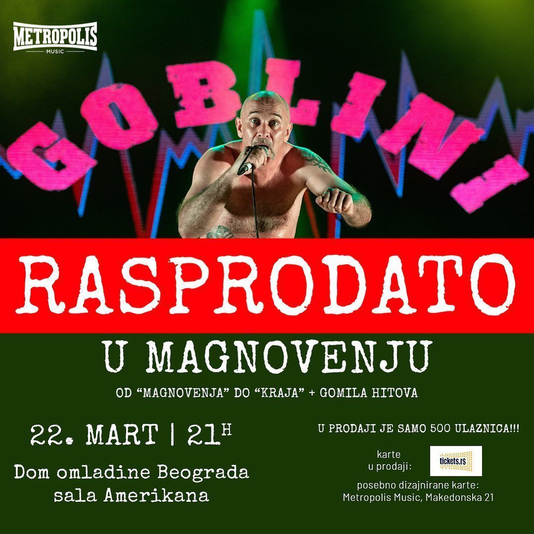 "GOBLINI" RASPRODALI KONCERT U DOMU OMLADINE BEOGRADA